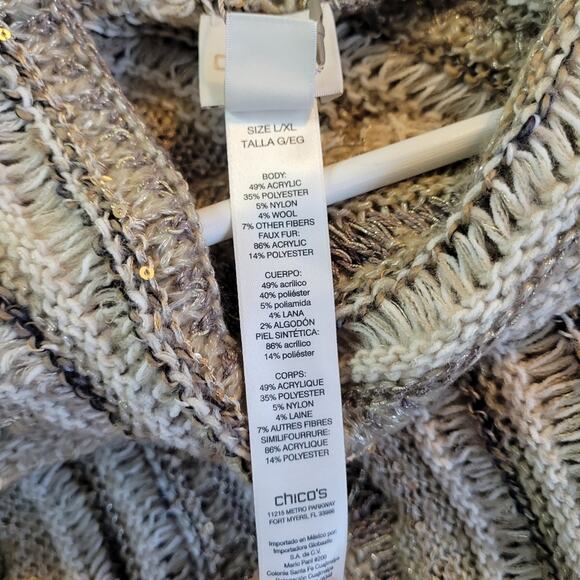 Chico's Tilly Faux-Fur Trimmed Poncho Large XL L/XL - Picture 7 of 7